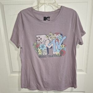 MTV Dusty Purple Short Sleeve Tee-Graphic Floral Logo-0X